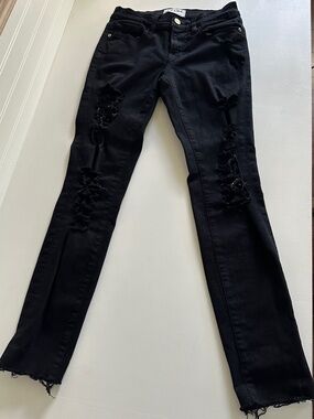 Frame Denim Black Ripped Skinny Jeans